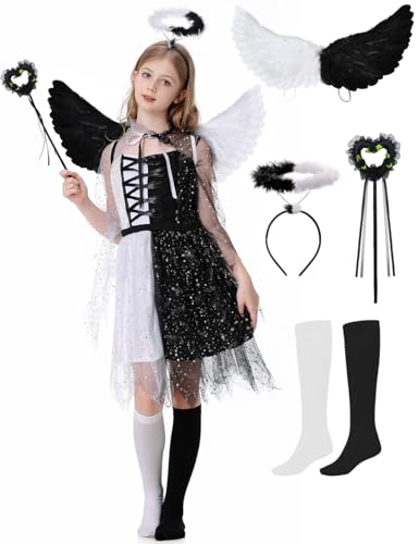 aicoaub Engel Teufel kostüm Damen Schwarz Engel Kostüm Damen Engelsflügel Schwarz Weiß kostüm Teufelskostüm Engelskostüm Damen Engelsflügel mit Heiligenschein für Mädchen Karneval Cosplay aicoaub Engel Teufel kostüm Damen Schwarz Engel Kostüm Damen Engelsflügel Schwarz Weiß kostüm Teufelskostüm Engelskostüm Damen Engelsflügel mit Heiligenschein für Mädchen Karneval Cosplay von aicoaub