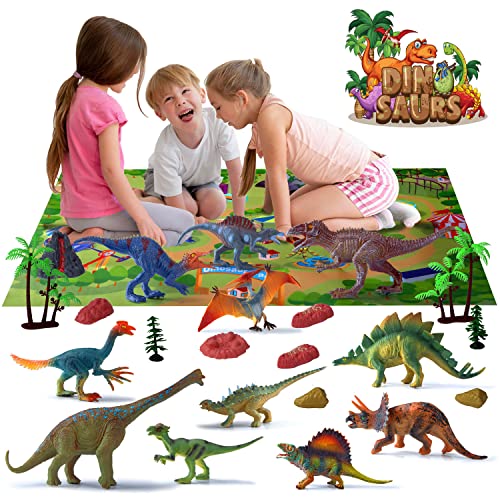 Dino-Set Dinosaurier Figuren mit Box | Dino-Spielzeug, Spielmatte, Aufbewahrungs-Box & viel Zubehör | Abenteuer Tier-Welt für Groß & Klein | Spielset für Kinder (Dinofiguren mit Aufbewahrungsbox) von all Kids United
