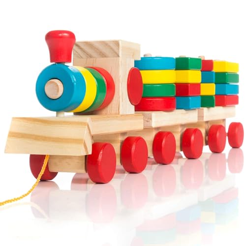 all Kids United® Holz-Eisenbahn Spielzeug-Eisenbahn aus Holz; Kinderspielzeug Sortierwürfel Holz-Zug Lernspielzeug (Holzzug) von all Kids United