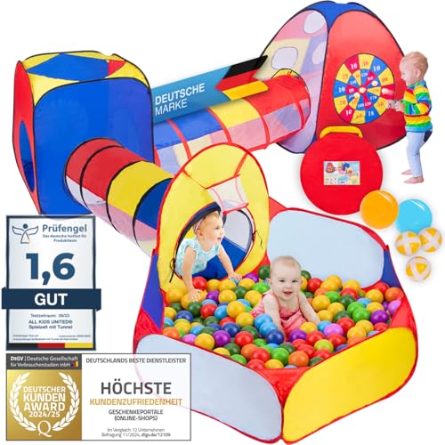 all Kids United® Spielzelt mit Tunnel, Bällebad, Krabbel-Tunnel & mehr (ohne Bälle) XXL Spielland 5-teiliges Pop-Up Spiel-Haus mit Tasche von all Kids United