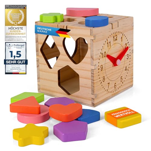 all Kids United® Steckwürfel aus Holz-Würfel Lernspielzeug-Puzzle Steckbox Spielbox für Baby & Kleinkind; Holz-Spielzeug trainiert Motorik; Förderung von Formerkennung und Konzentration (Spielwürfel) von all Kids United