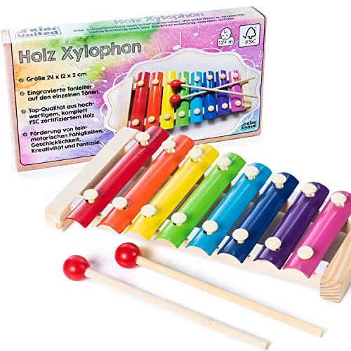 all Kids United Holz Xylophon für Kinder - Xylofon Musikinstrument Glockenspiel Klangspiel; Holzspielzeug Motoriktraining (Xylophon) von all Kids United