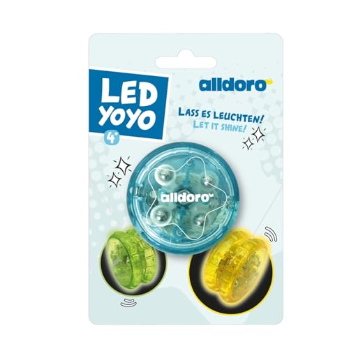 alldoro 60342 LED YoYo aus Kunststoff mit Leuchteffekt, Batterien, für Kinder ab 4 Jahren, 6 cm, in 3 Farben sortiert von alldoro