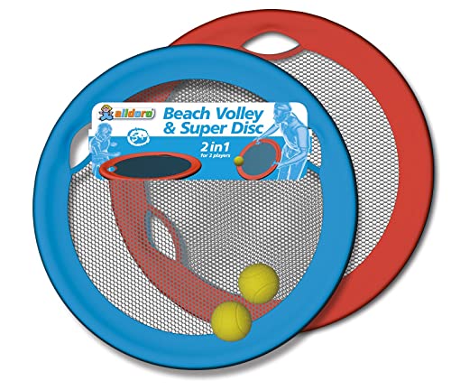 alldoro 60040 Beach Volley & Super Disc, 4 tlg. Set, Strand-Volleyball Wurfscheiben, Ø 50 cm, bunt für Kinder Erwachsene von alldoro