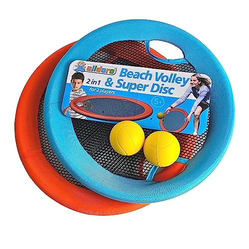 alldoro 60049 Beach Volley & Super Disc, 4 tlg. Set, Strand-Volleyball Wurfscheiben, Ø 40 cm, bunt für Kinder Erwachsene von alldoro