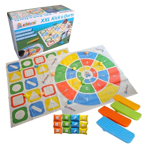 alldoro 60058 XXL Kick und Darts, 2 in 1-Geschicklichkeitsspiel, 1-4 Spieler für Kinder ab 3 Jahren, Mehrfarbig, 160 x 160 cm von alldoro