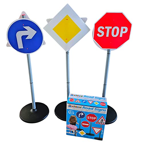 alldoro 60096 Verkehrszeichen für Kinder, Circa 72 cm hoch, 3 Ständer, 6 Schilder und 12 Halteclips, für einen kleinen Verkehrsparcours von alldoro