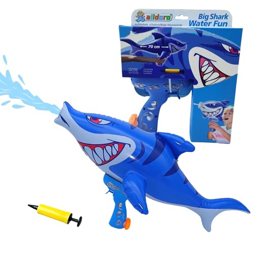 alldoro 60126 Aufblasbare Wasserpistole Hai, 250 ml Tank, mit Pumpe - aus Kunststoff - bunt, 70 x 38 cm, Blau alldoro 60126 Aufblasbare Wasserpistole Hai, 250 ml Tank, mit Pumpe - aus Kunststoff - bunt, 70 x 38 cm, Blau von alldoro