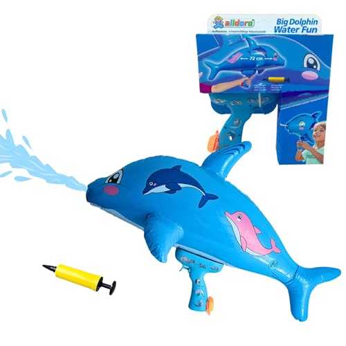 alldoro 60127 Aufblasbare Wasserpistole Delfin, 250 ml Tank, mit Pumpe - aus Kunststoff - bunt, 72 x 43 cm von alldoro