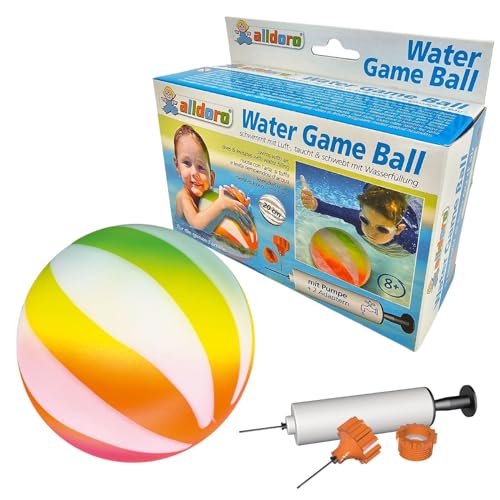 alldoro 60210 2 in 1 Wasser Spiel- und Tauchball - befüllbar mit Luft oder Wasser - bunt, 20 cm Durchmesser, ab 8 Jahren von alldoro