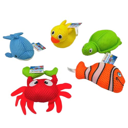 alldoro 60326 Aquanauts - Badewannen-Spielzeug - 5er Set, Polyester, 10-12 cm, bunt - schwimmende Badetiere für Kinder von alldoro