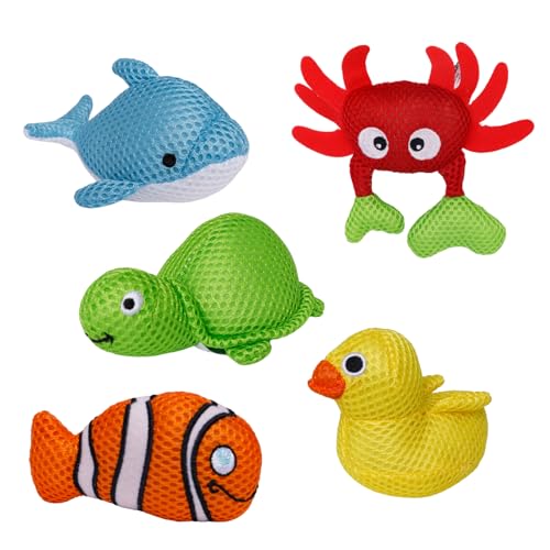 alldoro 60326 Aquanauts - Badewannen-Spielzeug - 5er Set, Polyester, 10-12 cm, bunt - schwimmende Badetiere für Kinder von alldoro