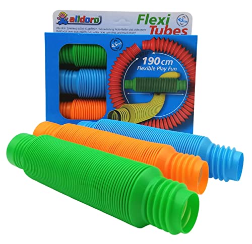 alldoro 60331 Flexi Tubes aus Kunststoff, 4,5 cm Durchmesser, 3 Stück bunt, Röhren mit ausziehbarer Länge 21-67cm von alldoro