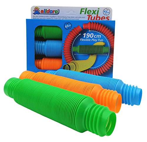 alldoro 60331 Flexi Pop Tubes, sensorisches Spielzeug, Röhren mit ausziehbarer Länge 21-67 cm, 4,5 cm Durchmesser, 3 Stück von alldoro