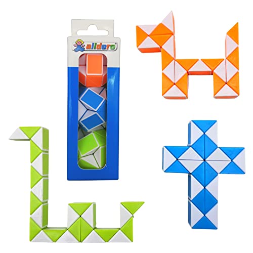 alldoro 60335 Flexi Snake 3er Set, magische Schlangen mit 24 Blöcken, 23 cm Länge, formbares Knobelspiel für Kinder ab 3 Jahren, 3 Snakes - Bunt von alldoro