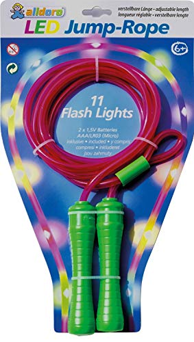 alldoro 60345 LED Springseil, Hüpfseil mit 11 LEDs, Kinderspringseil mit Licht, Sportspielzeug für Garten, Fitness, Bewegung und Outdoor, für Kinder ab 6 Jahre & Erwachsene, grün/rot sortiert von alldoro