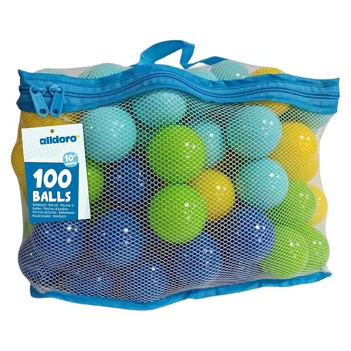 alldoro 60382 100 Bälle für Bällebad aus Kunststoff, je 6 cm Durchmesser, bunt, für Kleinkinder, inkl. Netztragetasche von alldoro