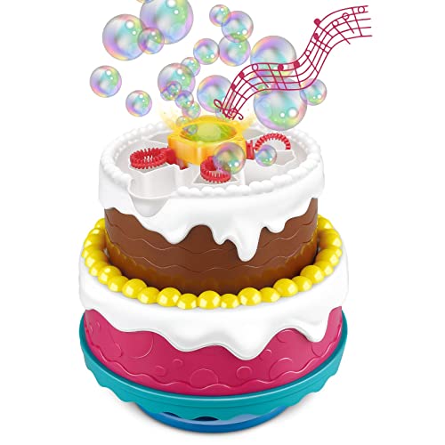 alldoro 60612 Bubble Fun Party Torte mit Seifenblasen-Maschine, Licht, zuschaltbarem Happy Birthday Sound, Flüssigkeit von alldoro