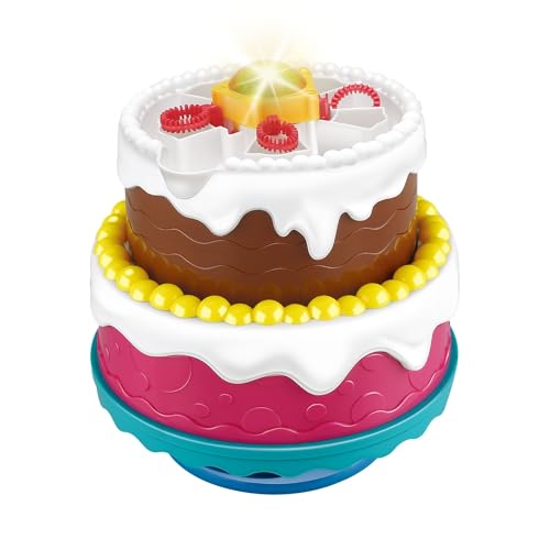 alldoro 60612 Bubble Fun Party Torte mit Seifenblasen-Maschine, Licht, zuschaltbarem Happy Birthday Sound, Flüssigkeit von alldoro
