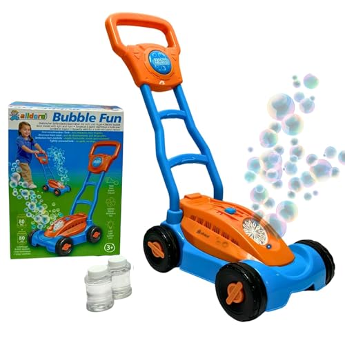 alldoro 60617 Seifenblasen-Rasenmäher, LED-Seifenblasen-Maschine mit Hupe für Kinder ab 3 Jahren, bunt, inkl. 160 ml Seifenlauge von alldoro