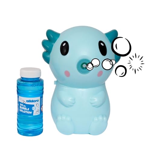 alldoro 60618 Axolotl Seifenblasenmaschine - für Kinder ab 3 Jahren, inkl. 100 ml Seifenblasenflüssigkeit, 11 x 9 x 14 cm, türkis von alldoro