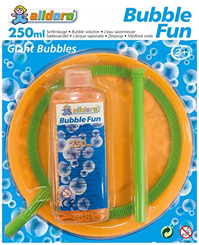 alldoro 60636 Bubble Fun Riesen Seifenblasenring ca. Ø 21cm mit 250ml Seifenlauge, XXL Ring Stab Set mit Teller & Seifenblasenwasser für Jumbo Seifenblasen, Kinder ab 3 Jahren & Erwachsene, grün von alldoro