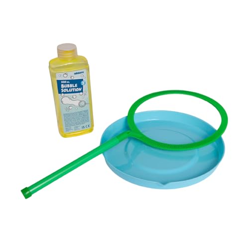 alldoro 60636 Bubble Fun Riesen Seifenblasenring ca. Ø 21cm mit 250ml Seifenlauge, XXL Ring Stab Set mit Teller & Seifenblasenwasser für Jumbo Seifenblasen, Kinder ab 3 Jahren & Erwachsene, grün von alldoro