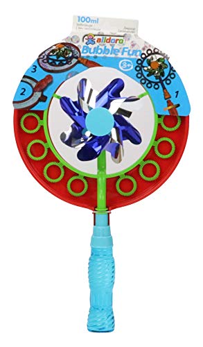 alldoro 60637 - Bubble Fun Seifenblasen Windmühle ca. 38,5 cm mit 100ml Seifenlauge, Seifenblasenstab Set mit Teller und Seifenblasenwasser, für Kinder ab 36 Monaten & Erwachsene, in 2 Farben sortiert von alldoro