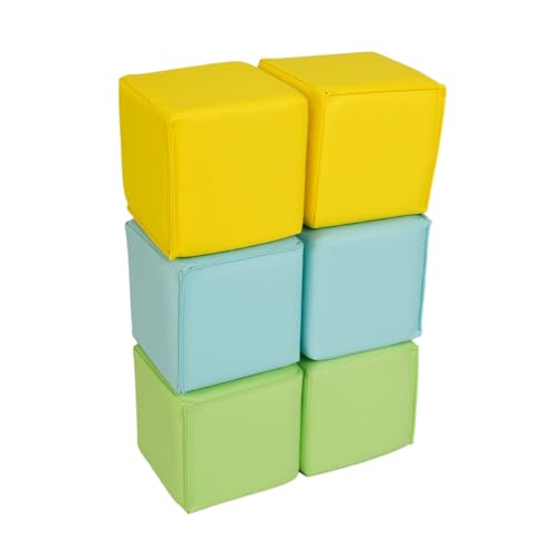alldoro 60802 Softbausteine-Set mit 6 Schaumstoffwürfeln, 14 x 14 x 14 cm, für Kinder ab 0 Jahre, flüsterleise & sicher, Gelb/Grün/Türkis von alldoro