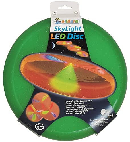 alldoro 63017 Sky Light Disc, Wurfscheibe Ø ca. 27 cm, Frisbeescheibe mit 3 LEDs, für Strand, Garten und Outdoor, Wurfspiel für Kinder ab 4 Jahren & Erwachsene, grün von alldoro