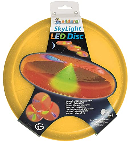 alldoro 63019 Sky Light Disc, Wurfscheibe Ø ca. 27 cm, Frisbeescheibe mit 3 LEDs, für Strand, Garten und Outdoor, Wurfspiel für Kinder ab 4 Jahren & Erwachsene, orange von alldoro