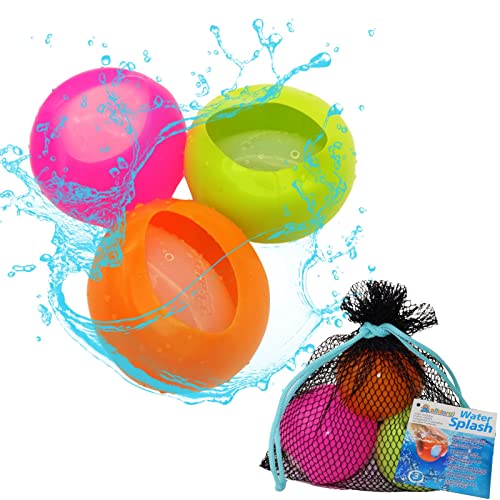 alldoro 63037 - Water Splash 3er Set Wasserbomben Ø 6cm, Wasserballons wiederverwendbar & selbstschließend, Wasser Balloon für Garten & Strand, Kinder ab 3 Jahren & Erwachsene, Orange/Grün/Pink von alldoro