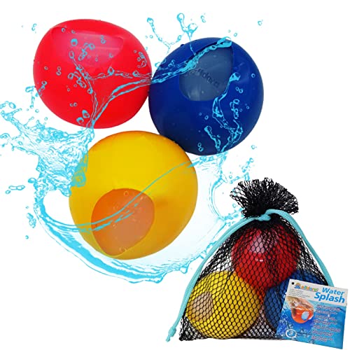 alldoro 63038 - Water Splash 3er Set Wasserbomben Ø 6cm, Wasserballons wiederverwendbar & selbstschließend, Wasser Balloon für Garten & Strand, Kinder ab 3 Jahren & Erwachsene, Rot/Blau/Gelb von alldoro