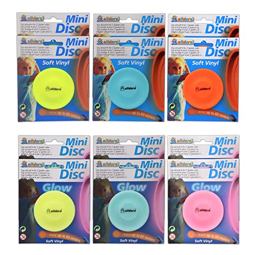 alldoro 60351 12er Set Mini Disc Wurfscheibe, Soft Silikon, 6,5 cm Outdoor-Wurfspiel für Kinder oder Hunde, Mix Neon + Glow von alldoro