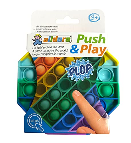 alldoro 63065 Play Silikon Fidget Spielzeug ca. 12 cm achteckig, Pop it Anti Stress Fingerspielzeug, Bubble Push für Stressabbau, Geschicklichkeitsspiel für Kinder und Erwachsene, Regenbogen von alldoro