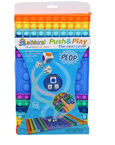 alldoro 67151 Push & Play Würfelspiel mit Zahlen und Farben, Pop it Brettspiel, Blasen Spiel, Bubble Push Toy, Fingerspielzeug für Stressabbau, für Kinder & Erwachsene, ca. 32,5 x 19 cm, Regenbogen von alldoro