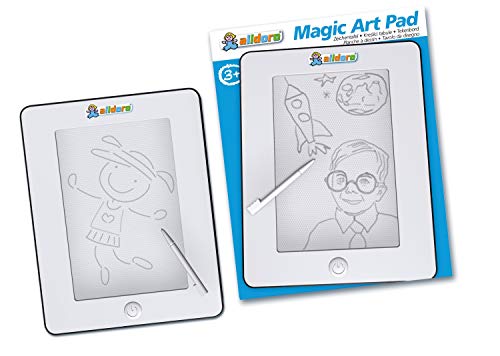 alldoro 68521 - Magic Art Pad, magnetische Maltafel im Tablet Design, Zeichentafel mit großem Display, Magnettafel ca. 20 x 25 cm, Zaubertafel mit Schieber und Stift, Kinder ab 3 Jahre, schwarz / weiß von alldoro