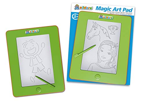 alldoro 68522 - Magic Art Pad, magnetische Maltafel im Tablet Design, Zeichentafel mit großem Display, Magnettafel ca. 20 x 25 cm, Zaubertafel mit Schieber und Stift, Kinder ab 3 Jahre, orange / grün von alldoro