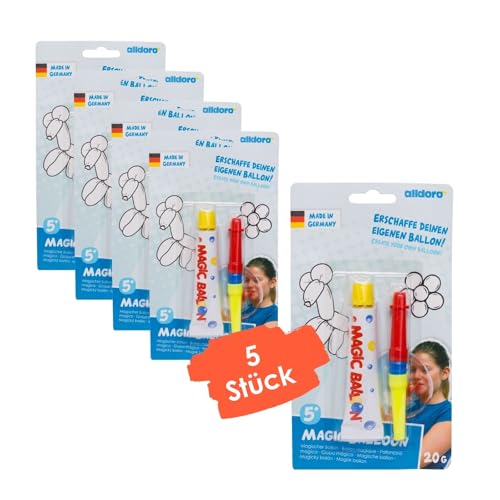 alldoro 68713 Magic Balloon Ballonpaste mit Blasröhrchen 5er Set, DIY-Ballonfiguren formen, 5 x 20 g Paste in Zufallsfarbe, für Kinder ab 5 Jahren von alldoro