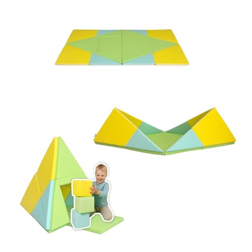 alldoro 68728 Softbausteine-Set 6-TLG und Faltbare Spielmatte 3-in-1 (Krabbelunterlage, Tipi-Zelt & Spielboot) für Kinder ab 0 Jahren, weich & sicher von alldoro