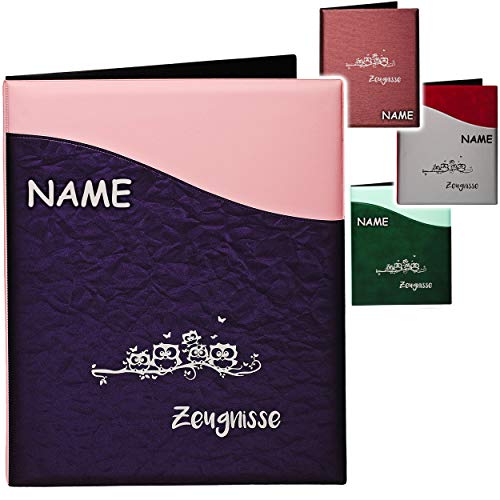Zeugnisringbuch/Ringbuch - Zeugnisse Eulen & Schmetterlinge - Modell-Mix - incl. Name + 10 Einsteckseiten - A4 - dokumentenecht - Einlagen - A 4 -.. von alles-meine.de GmbH