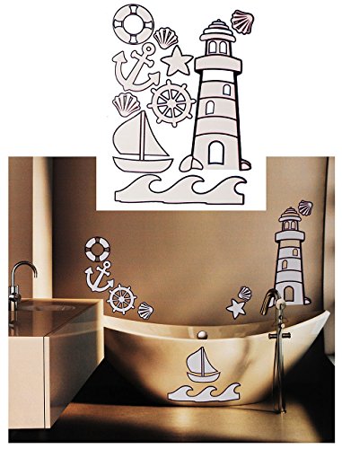 10 Stück: XL Wandsticker - glänzender Leuchtturm & Maritime Motive - selbstklebend + wiederverwendbar - Aufkleber für Kinderzimmer - Wandtattoo/Sticker .. von alles-meine.de GmbH
