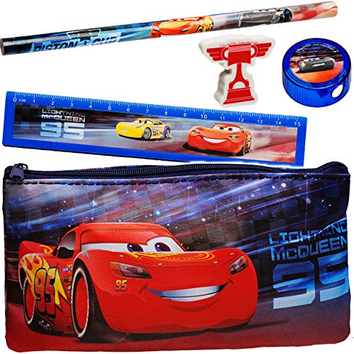 2 * 5 TLG. Schreibset Disney Cars - Auto - Lightning McQueen Bleistift + Lineal + Radiergummi + Spitzer + Stiftemappe - Federmappe/Kinder - Set für die .. von alles-meine.de GmbH