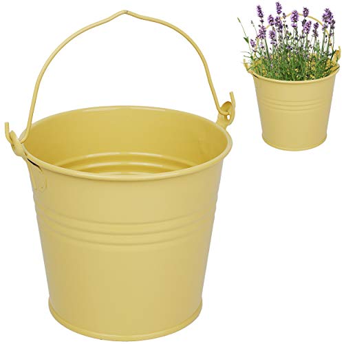 2 Stück kleine - Metall Eimer/Blumentöpfe - beige/hell braun/Creme - 15 cm hoch - 2 Liter - rostfrei - Blech Eimer/Metalleimer - rund - mit 3-D Effe.. von alles-meine.de GmbH