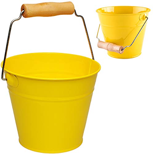 2 Stück kleine - Metalleimer - gelb - 13 cm hoch - 1,2 Liter - mit 3D Effekt Rillen Prägung - Metall - Blech Eimer - Partyeimer/Sandeimer/Kindereimer Ga.. von alles-meine.de GmbH
