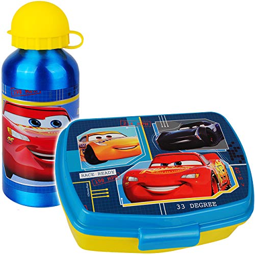 2 TLG. Set Lunchbox/Brotdose + Trinkflasche - Disney Cars - Auto - Lightning McQueen - BPA frei - Alutrinkflasche - Brotbüchse Küche Essen - für Mädchen J.. von alles-meine.de GmbH