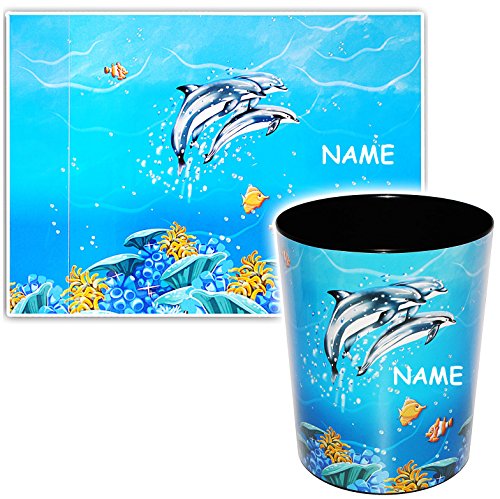 2 TLG. Set Schreibtischunterlage & Papierkorb - Delfine & Fische - Unterwasserwelt - incl. Name - Schreibtischset - aus Kunststoff - Mülleimer/Eimer -.. 2 TLG. Set Schreibtischunterlage & Papierkorb - Delfine & Fische - Unterwasserwelt - incl. Name - Schreibtischset - aus Kunststoff - Mülleimer/Eimer -.. von alles-meine.de GmbH