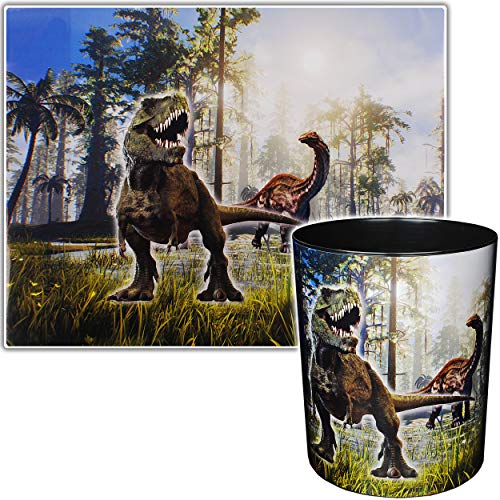 2 TLG. Set Schreibtischunterlage & Papierkorb - Dinosaurier - Dino T-Rex - Schreibtischset - Unterlage - 50 cm * 39 cm - abwischbar - Mülleimer Abfalleimer .. von alles-meine.de GmbH
