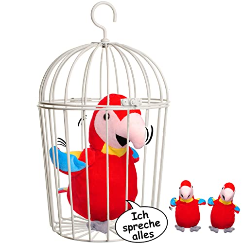 2 TLG. Set Vogelkäfig + NACH sprechender - Papagei/Vogel/Ara - Ich spreche Alles nach & bewege Mich dazu - aus Stoff/Plüsch - Plüschtier - mit SOU.. von alles-meine.de GmbH