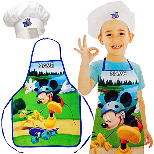 alles-meine.de GmbH 2 TLG. Set: Kinderschürze + Kochmütze - - Mickey Mouse & Hund Pluto - inkl. Name - Größenverstellbar - fleckabweisend - Schürze/Mädchen & Jungen - Besch.. von alles-meine.de GmbH